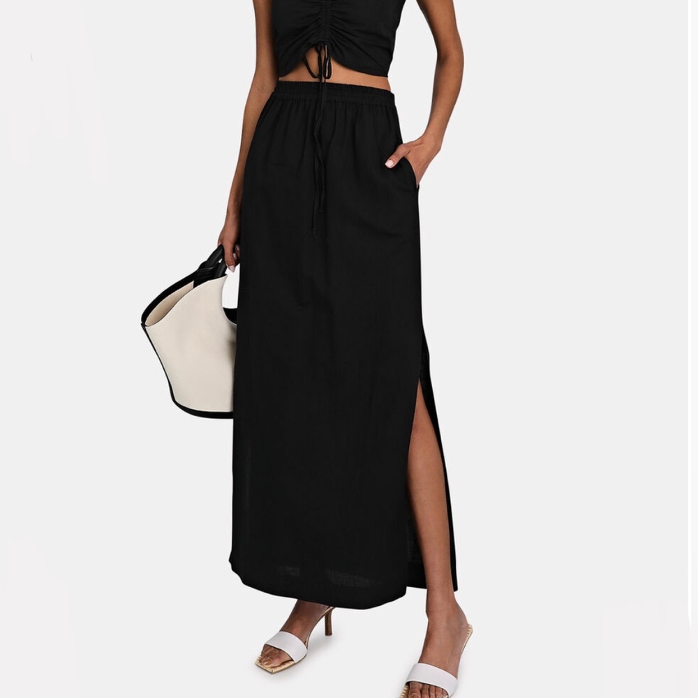 Something Navy Medium Linen Blend Black Maxi Skir… - image 1